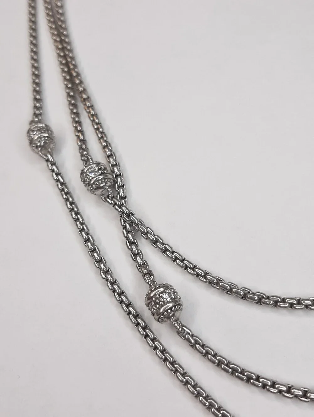 Vintage Judith Ripka Sterling Silver 925 Multi Strand Necklace with CZ Beads